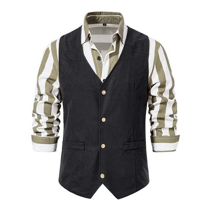 Men's Vintage Vest | Slim Fit | V-Neck | Single Breasted | Plain Polyester Blend | Spring Autumn | Casual Fashion Waistcoat