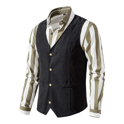 Men's Vintage Vest | Slim Fit | V-Neck | Single Breasted | Plain Polyester Blend | Spring Autumn | Casual Fashion Waistcoat