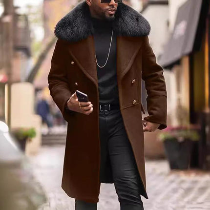 Men's Mid-Length Winter Coat | Fur Collar | Luxury Wool-Blend Fabric | Warm & Stylish | Sizes M-5XL | Elegant Formal & Semi-Formal Outerwear | Tailored Fit | Long Sleeves | Insulating Plush Lining