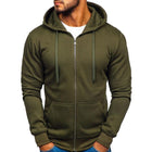 Men's Zip Hooded Sweatshirt | Solid Color | Drawstring | Relaxed Fit | Breathable Fabric | Full Zip Front | Front Pockets | Casual Activewear