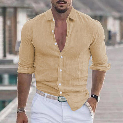 Men's Long Sleeve Casual Shirt | Solid Color | Lapel Collar | Cotton Blend | Comfortable Fit | Easy Care | Versatile Wardrobe Essential