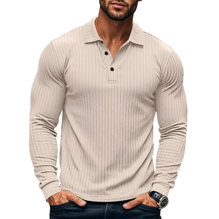 Men's Long Sleeve Polo Shirt | Casual Elastic Fit | Stretchy Fabric | Full-Length Sleeves | Classic Polo Collar | Button Placket | Available in Navy, Black, Gray, White, Burgundy | Comfortable & Versatile