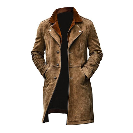 Men's Vintage Suede Coat | Double Collar | Mid-Length | Timeless Elegance | Long Sleeve | High-Quality Fabric | Stylish Outerwear | Classic Styling | Modern Gentleman