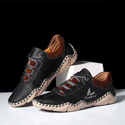 Men's Vintage Leather Casual Sneakers | Ultra Comfortable | Lace-Up | EVA Sockliner | Non-Slip Durable Outsole | Retro Style