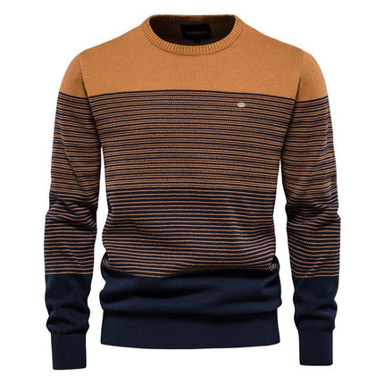 Men's Vintage Striped Sweater | Relaxed Fit | Classic Round Neck | Versatile Knitwear | Autumn Winter Spring | Casual Outdoor Wear | Fashionable Striped Design | Machine Washable | Ribbed Trim