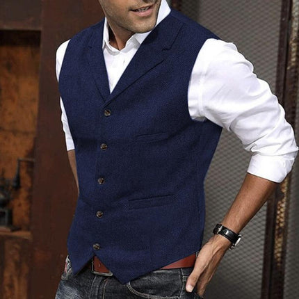 Men's Slim Fit Herringbone Suit Vest | Vintage Style | Single Breasted | Notch Lapel | Wool Blend | Elegant Formal & Smart Casual Layering | Adjustable Back Strap | Versatile Colors & Sizes