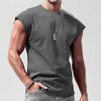 Men's Cotton Blend Loose Fit Sleeveless Sports T-Shirt | Round Neck Pullover | Breathable Workout Gym Tee | Casual Fitness Top | Summer Autumn Spring Activewear