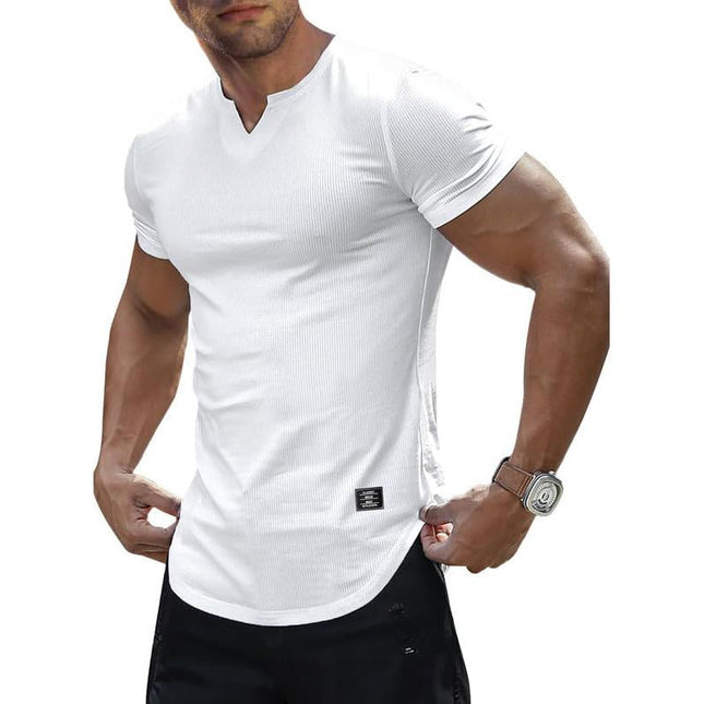 Men's V-Neck T-Shirt | Solid Color Short-Sleeve | Breathable Cotton Blend | Lightweight | Casual & Semi-Formal | Comfortable Knit Top | Versatile Fit | All-Season Wear