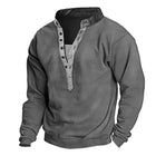 Men's Long Sleeve Vintage Style T-Shirt | Cotton Blend | V-Neck | Button Design | Loose Fit | Pullover | Suitable for Work & Outdoor Activities | Available in Army Green, Gray, Tan | Machine Washable