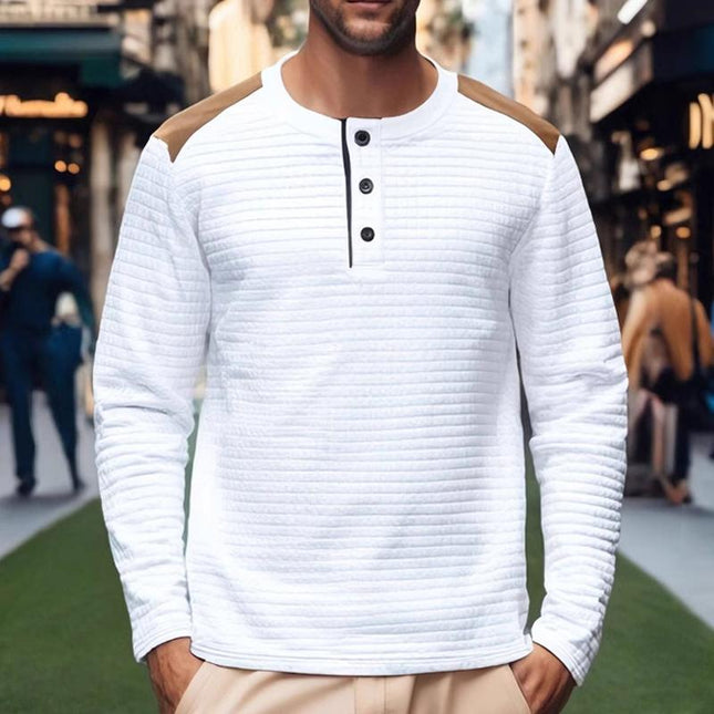 Men's Long Sleeve T-Shirt | Colorblock Checkered Casual Sportswear | Crewneck | Cotton Polyester Blend