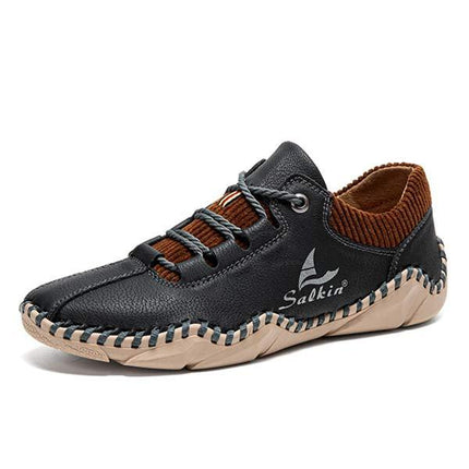 Men's Vintage Leather Casual Sneakers | Ultra Comfortable | Lace-Up | EVA Sockliner | Non-Slip Durable Outsole | Retro Style