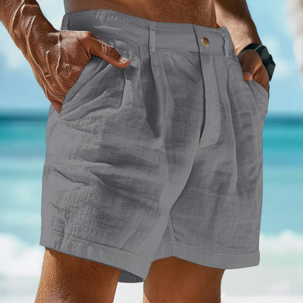Men's Linen Summer Shorts | Solid Color Beachwear | Versatile Casual Shorts | Breathable Lightweight Fabric | Elastic Waistband with Drawstring | Mid-Thigh Length | Available in Multiple Colors and Sizes