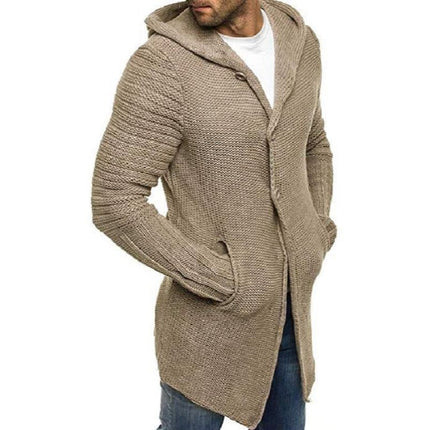 Men's Knit Cardigan | Hooded | Single Breasted | Long Sleeve | Mid Length | Casual Wear | Cozy & Stylish | Knit Fabric | Functional Pockets | Ideal for Layering | Versatile Design | Easy Care