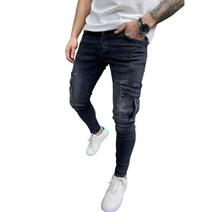 Men's Vintage Distressed Slim Fit Jeans | Multi-Pocket | Adjustable Waist | Classic Stone Wash | Premium 100% Cotton Denim | Durable Metal Rivets | Versatile Style | Casual & Everyday Wear