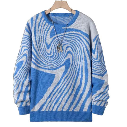 Men's Jacquard Design Crew Neck Sweater | Warm Knitted Fashion | Versatile Long Sleeve Pullover | Men's Winter Casual Jumper | Classic Comfortable Fit