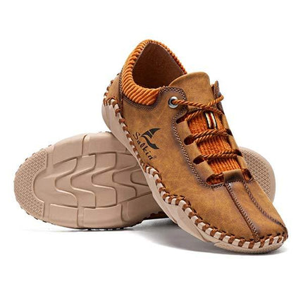Men's Vintage Leather Casual Sneakers | Ultra Comfortable | Lace-Up | EVA Sockliner | Non-Slip Durable Outsole | Retro Style