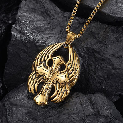 Vintage Casual Necklace | Cross Wings Pendant | Fashion Jewelry | Unique Gift Accessory | Men's and Women's Necklace | Silver Tone | Casual Style | Versatile Accessories