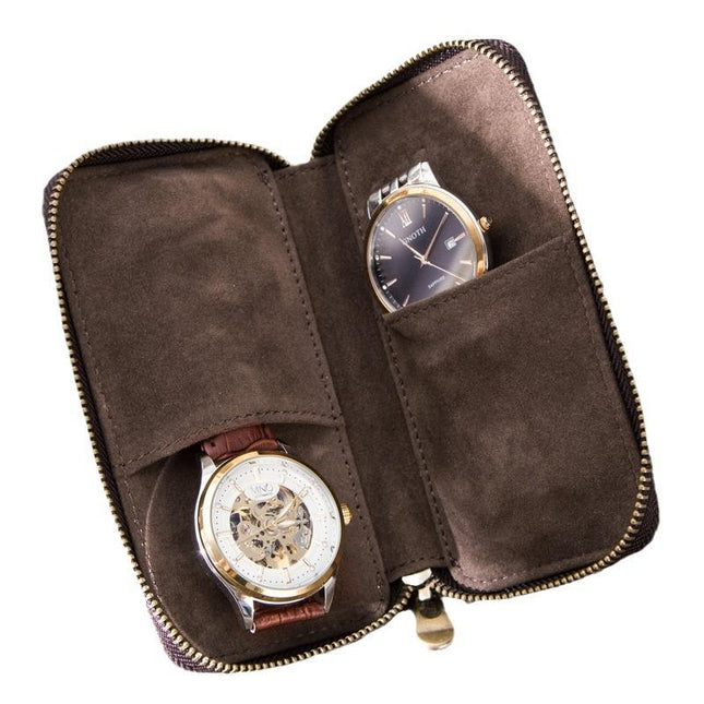 Men's Vintage Cowhide Leather Watch Organizer | Handmade Travel Storage Bag | Luxury Watch Case | Padded Compartments | Secure Closure | Antique Style | Compact Portable Design | Ideal Gift for Watch Collectors