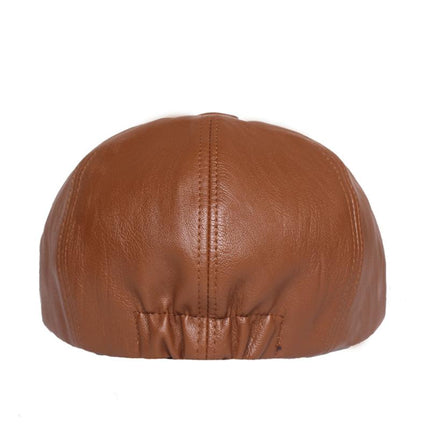 Men's Beret | Retro Solid Color | PU Leather | Water-Resistant | Soft Lining | Elastic Fit | Durable | Versatile Accessory | Black | Brown | Blue | Gray | Fashionable Headwear