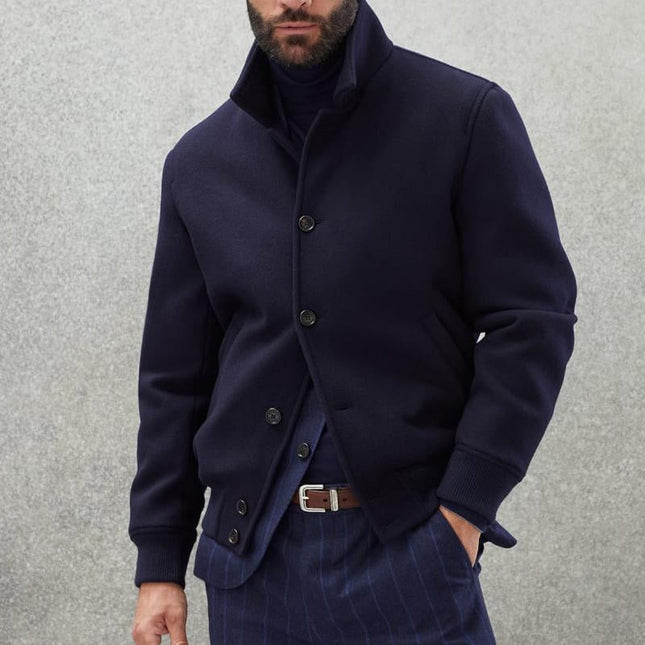 Men's Wool Blend Bomber Jacket | Casual Stand Collar | Single Breasted | Versatile Outerwear for Various Occasions | Stylish Ribbed Cuffs and Waistband | Warm and Fashionable | Perfect for Transitional Weather