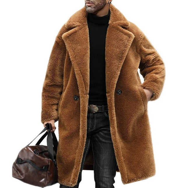 Men's Teddy Plush Lapel Long Coat | Warm Solid Color Outerwear | Luxurious Softness | Winter Insulation | Timeless Design | Statement-Making Elegance | Versatile Comfortable Style for Cold Weather