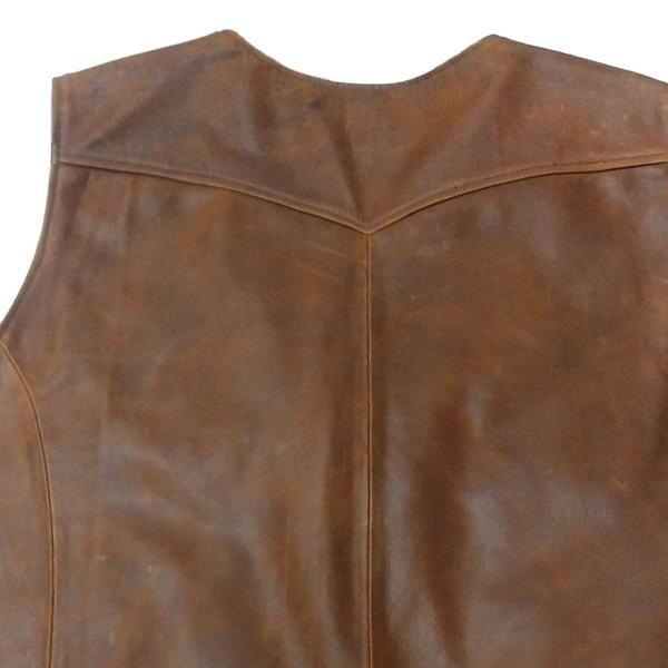 Men's Retro Leather Vest | V-Neck Design | 2022 Spring Style | Soft Genuine Leather | Brass Buttons | Welt Slash Pockets | Inner Calfskin Pocket | Comfortable Lining | Single Breasted | Fashionable Outerwear