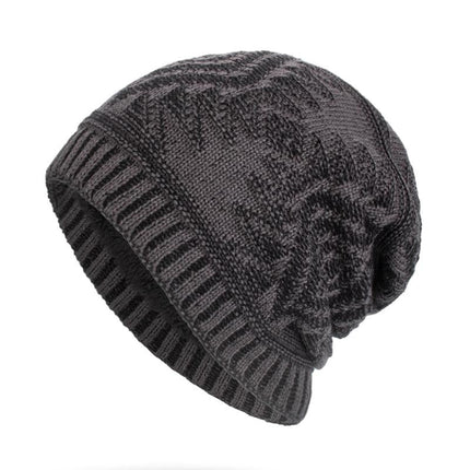 Men's Winter Fleece Lined Knitted Hat | Acrylic Geometric Pattern | Casual Plush Warmth | Autumn and Winter Accessories | Cozy Headwear