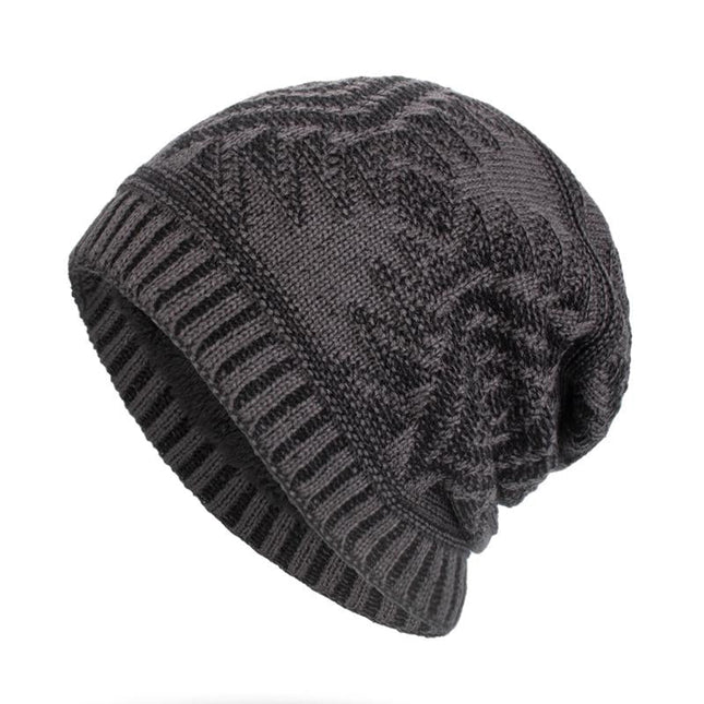 Men's Winter Fleece Lined Knitted Hat | Acrylic Geometric Pattern | Casual Plush Warmth | Autumn and Winter Accessories | Cozy Headwear