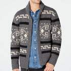 Men's Knitted Cardigan Jacket | Geometric Print Lapel | Zipper Closure | Loose Fit | Long Sleeve | Cozy Sweater for Spring Autumn Winter