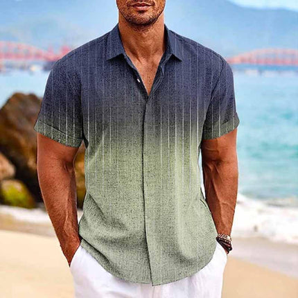 Men's Hawaiian Shirt | Tropical Ombre Print | Lapel Collar | Short Sleeve | Cotton Linen Blend | Casual Beachwear | Vibrant Colors | Breathable & Durable | Sizes Available