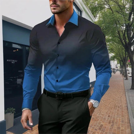 Men's Gradient Long Sleeve Shirt | Button Closure | Loose Fit | Casual & Semi-Formal Wear | Comfortable & Durable
