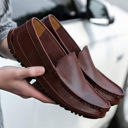 Men's Slip-On Leather Loafers | Medium Width | Comfort Fit | Durable Rubber Sole | Deconstructed Upper | Spring Summer Footwear