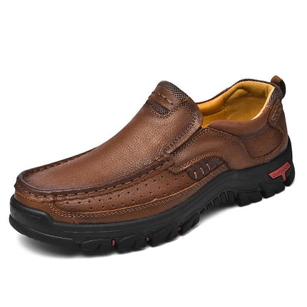 Men's Slip-On Shoes | Retro Style | Plus Size | Cowhide Leather Upper | Wear-Resistant | Rubber Sole | Low Heel | Plain Pattern | Round Toe | Suitable for All Seasons