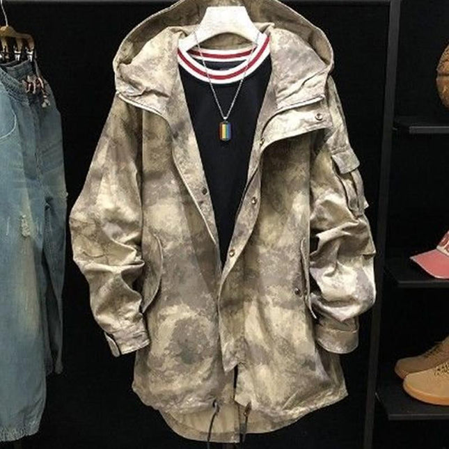 Men's Mid-length Hooded Camouflage Trench Coat | Weather-resistant Fabric | Adjustable Hood & Cuffs | Stylish Modern Design | Ideal for Urban & Travel | Available in Sizes XS to XXL