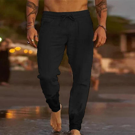 Men's Cotton Blend Beach Pants | Solid Color | Elastic Waist Drawstring | Relaxed Fit | Lightweight & Breathable | Multipurpose Casual | Summer Essentials | Multiple Pockets | Comfortable Loungewear