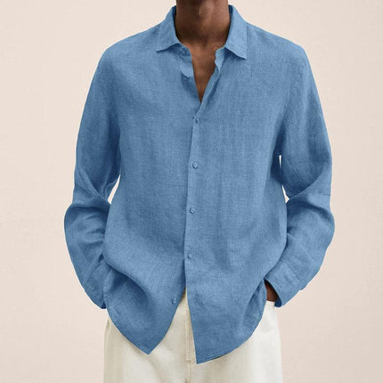 Men's Loose Fit Cotton Blend Shirt | Long Sleeve | Lapel Collar | Casual Wear | Multiple Seasons | Single Breasted | Versatile Style | Classic Dress Shirt