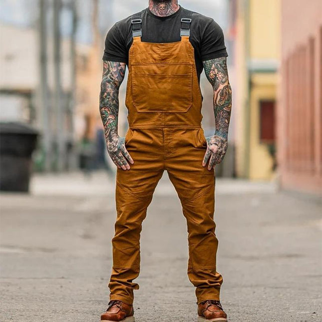 Men's Retro Workwear Jumpsuit | Casual Solid Color Overall | High Waist | Loose Fit | Multiple Pockets | Metal Buckles | Breathable Fabric | Durable Design for Comfort | Versatile Style for Men