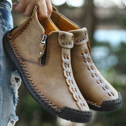 Vintage Leather Men's Casual Boots | Flexible Rubber Sole | Lightweight & Comfortable | Work & Weekend Footwear