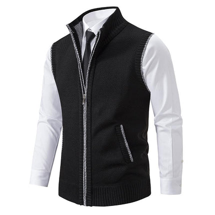 Men's Knitted Vest | Solid Color | Stand Collar | Sleeveless | Casual Outerwear | Tailored Fit | High-Quality Fabric | Stylish Layering | Transitional Seasons | Versatile Apparel | Modern Design