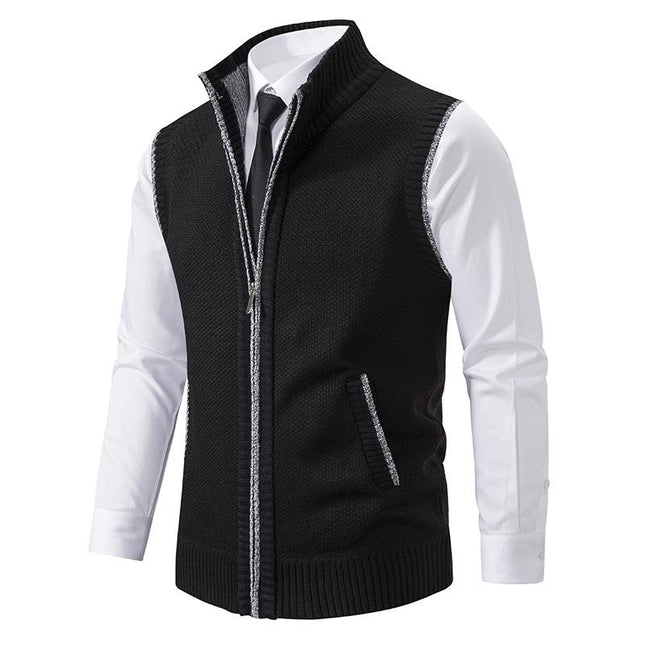 Men's Knitted Vest | Solid Color | Stand Collar | Sleeveless | Casual Outerwear | Tailored Fit | High-Quality Fabric | Stylish Layering | Transitional Seasons | Versatile Apparel | Modern Design