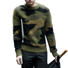 Men's Faux Mohair Sweater | Vintage Camouflage Jacquard | Crew Neck | Long Sleeve | Ribbed Cuffs and Hem | Warm and Stylish | Casual Fall Winter | High-Quality Soft Knit | Classic Timeless Design