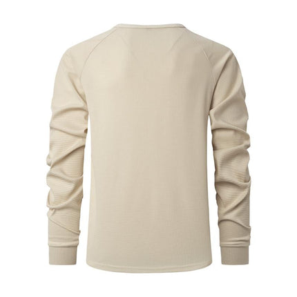 Men's Waffle Henley T-Shirt | Raglan Long Sleeves | Casual Cotton Blend | Versatile Fit | Textured Design | Easy Care | All-Season Comfort