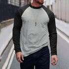 Men's Long Sleeve T-Shirt | Retro Colorblock Design | Round Neck | Casual Style | Polyester-Cotton Blend | Sizes S to 3XL | Fashionable Everyday Wear | Comfort & Durability