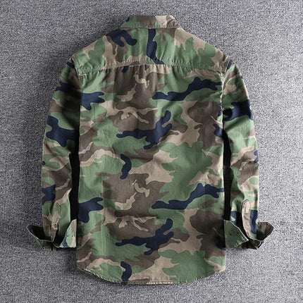 Men's Camouflage Cargo Shirt | Long Sleeve | Lapel Collar | Patch Pocket | Single Breasted | Machine Washable | Durable | Casual Wear | Fashionable 남성용 피크닉 스타일의 세련된 카무플라쥬 셔츠