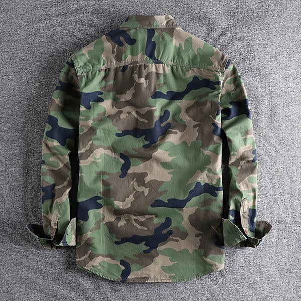 Men's Camouflage Cargo Shirt | Long Sleeve | Lapel Collar | Patch Pocket | Single Breasted | Machine Washable | Durable | Casual Wear | Fashionable 남성용 피크닉 스타일의 세련된 카무플라쥬 셔츠