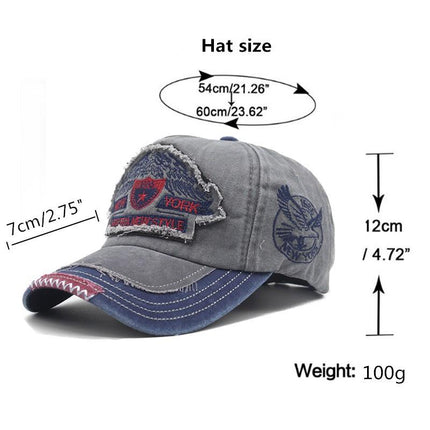 Men's Denim Baseball Cap | Washed Embroidery Letters Design | Adjustable Wide Brim Dome Hat