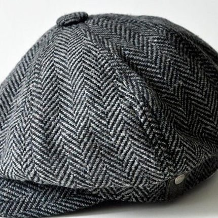 Men's Wool Beret | Vintage Herringbone Pattern Hat | Elegant Headwear for Men | High-Quality Wool | Classic Elegant Style | Comfortable Fit | Timeless Fashion Accessory | Sophisticated Outfit Enhancer