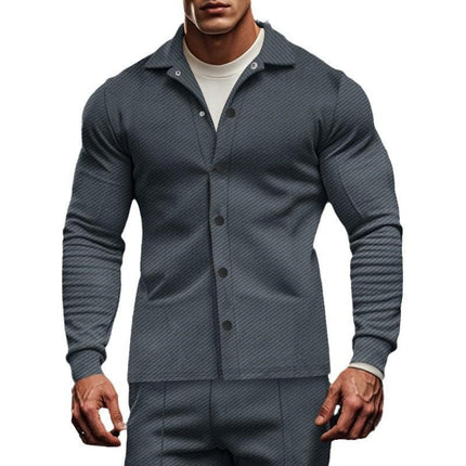 Men's Twill Fabric Lapel Collar Long Sleeve Shirt Jacket | Single Breasted Casual Outerwear | Relaxed Fit with Buttoned Cuffs and Functional Pockets | Versatile Layering Piece for Transitional Seasons
