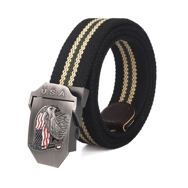 Men's Patriotic Canvas Belt | USA Eagle Flag Design | Automatic Smooth Buckle | Durable Everyday Accessory | Adjustable Fit | Casual to Semi-Formal Use | High-Quality Craftsmanship | Stylish & Comfortable