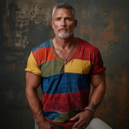 Men's V-Neck Colorblock Short Sleeve T-Shirt | Regular Fit | Soft Cotton Blend | Casual Style for Spring Summer | Sizes Available | Ideal for Everyday Wear | Machine Washable